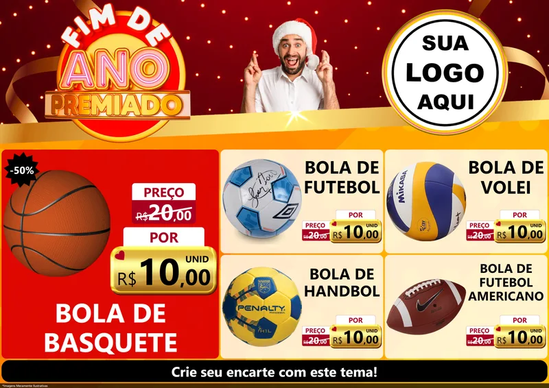 Modelo de Encarte para Encarte A4 Horizontal com o tema Fim de Ano Premiado para Artigos Esportivos