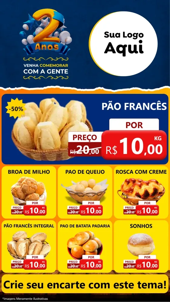 Modelo de Rede Social para Stories com o tema Aniversário de 2 anos para Padaria