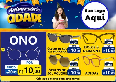 Modelo de Encarte para Encarte A4 Horizontal com o tema Aniversário da Cidade para Óticas
