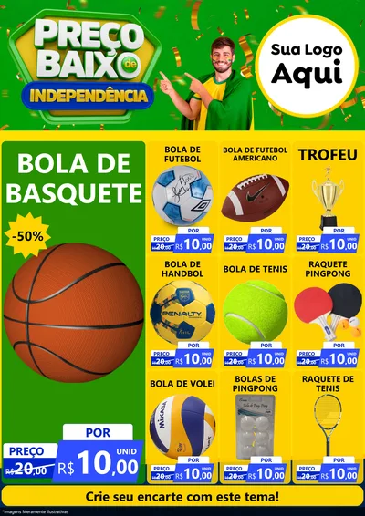Modelo de Encarte para Encarte A4 Vertical com o tema Preço Baixo de Independência para Artigos Esportivos