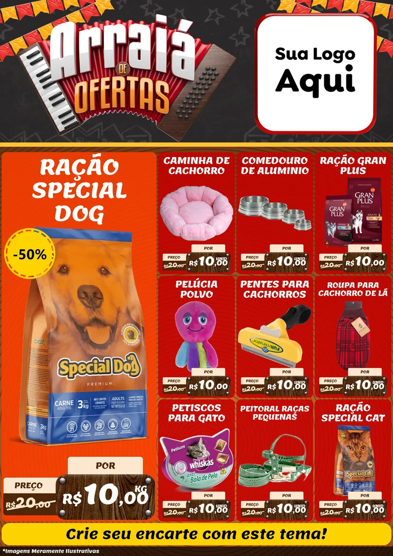 Modelo de Encarte para Encarte A4 Vertical com o tema Arraiá de Ofertas - Junina para Pet Shop