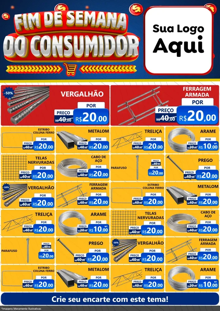 Modelo de Encarte para Encarte A4 Vertical com o tema Fim de Semana do Consumidor para Ferragens