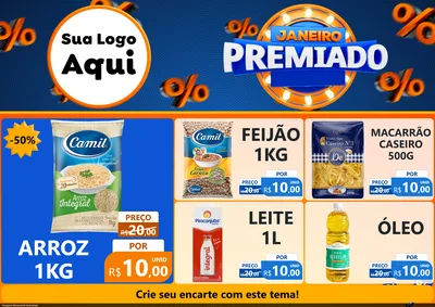 Modelo de Encarte para Encarte A4 Horizontal com o tema Janeiro Premiado para Supermercado