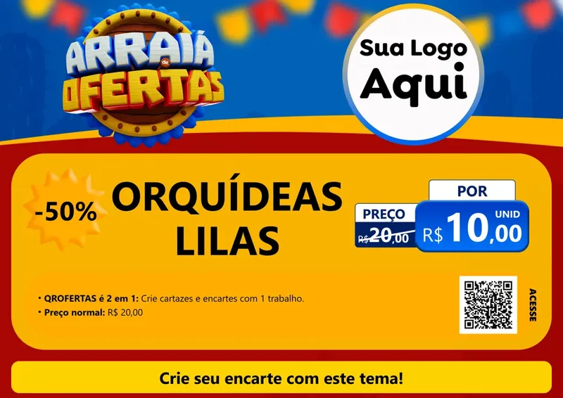 Modelo de Cartaz para Cartaz A4 Horizontal com o tema Arraiá de Ofertas - Junina para Floricultura e jardim