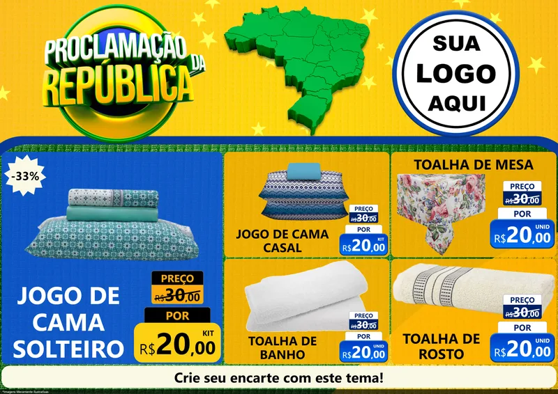 Modelo de Encarte para Encarte A4 Horizontal com o tema Proclamação da República para Cama, Mesa e Banho