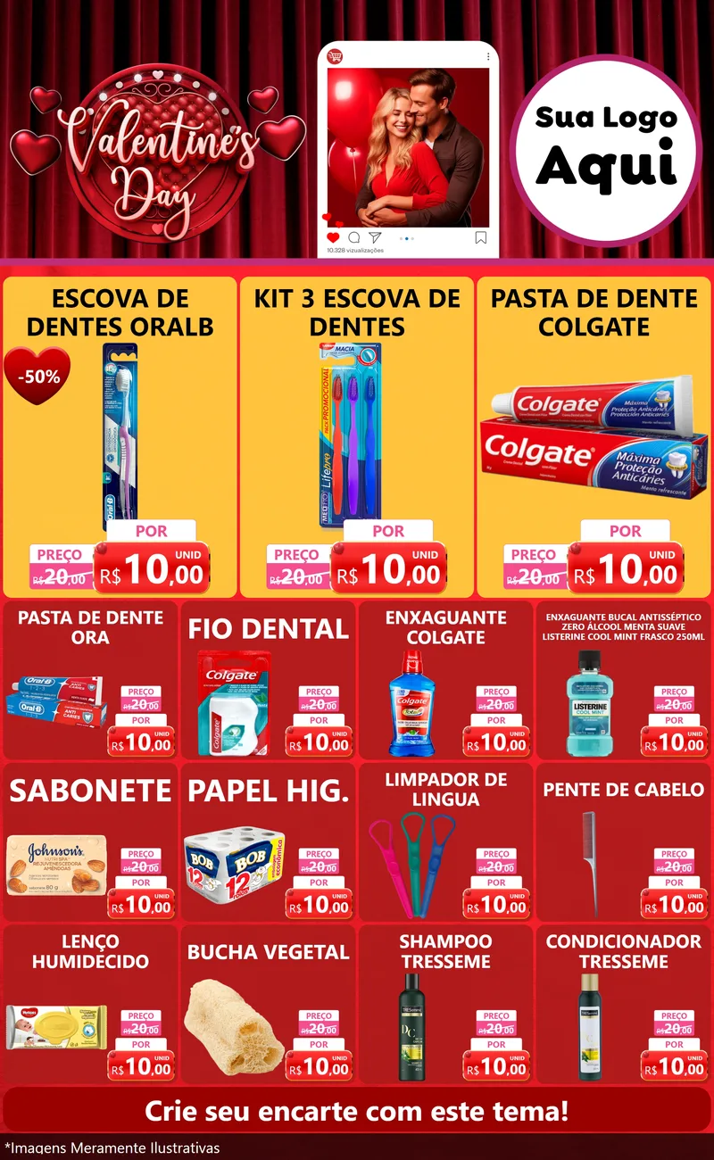 Modelo de Encarte para Encarte Grande com o tema Valentine's Day para Higiene Pessoal