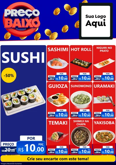 Modelo de Encarte para Encarte A4 Vertical com o tema Preço Baixo para Comida japonesa