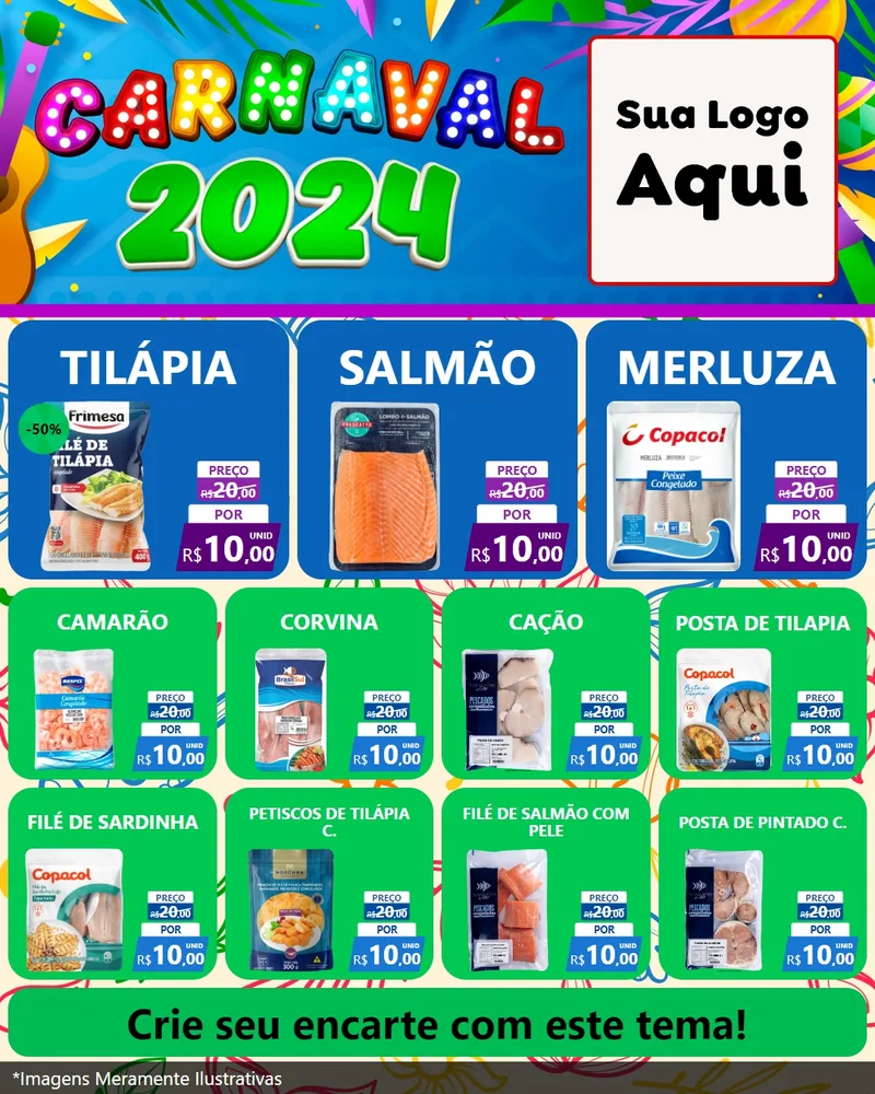Modelo de Rede Social para Feed Instagram com o tema Carnaval 2027 para Peixaria