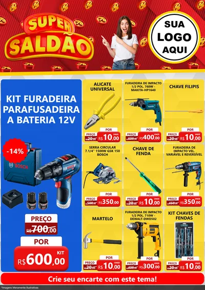 Modelo de Encarte para Encarte A4 Vertical com o tema Super Saldão para Maquinas e Ferramentas