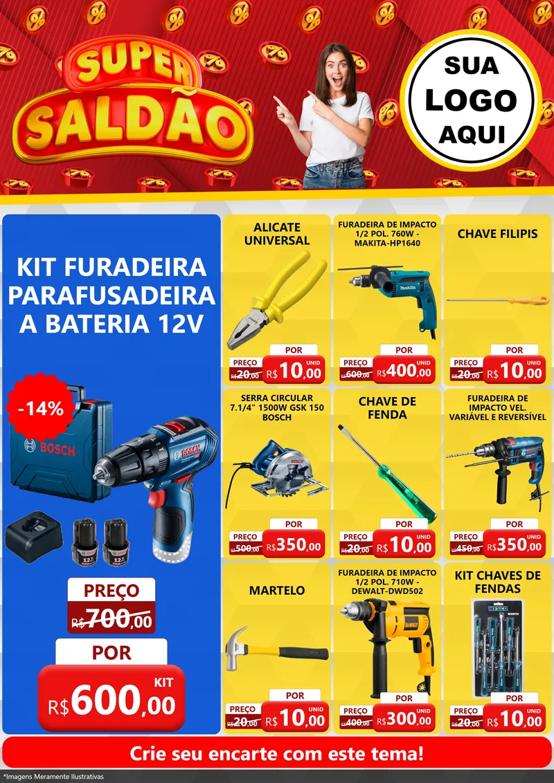 Modelo de Encarte para Encarte A4 Vertical com o tema Super Saldão para Maquinas e Ferramentas