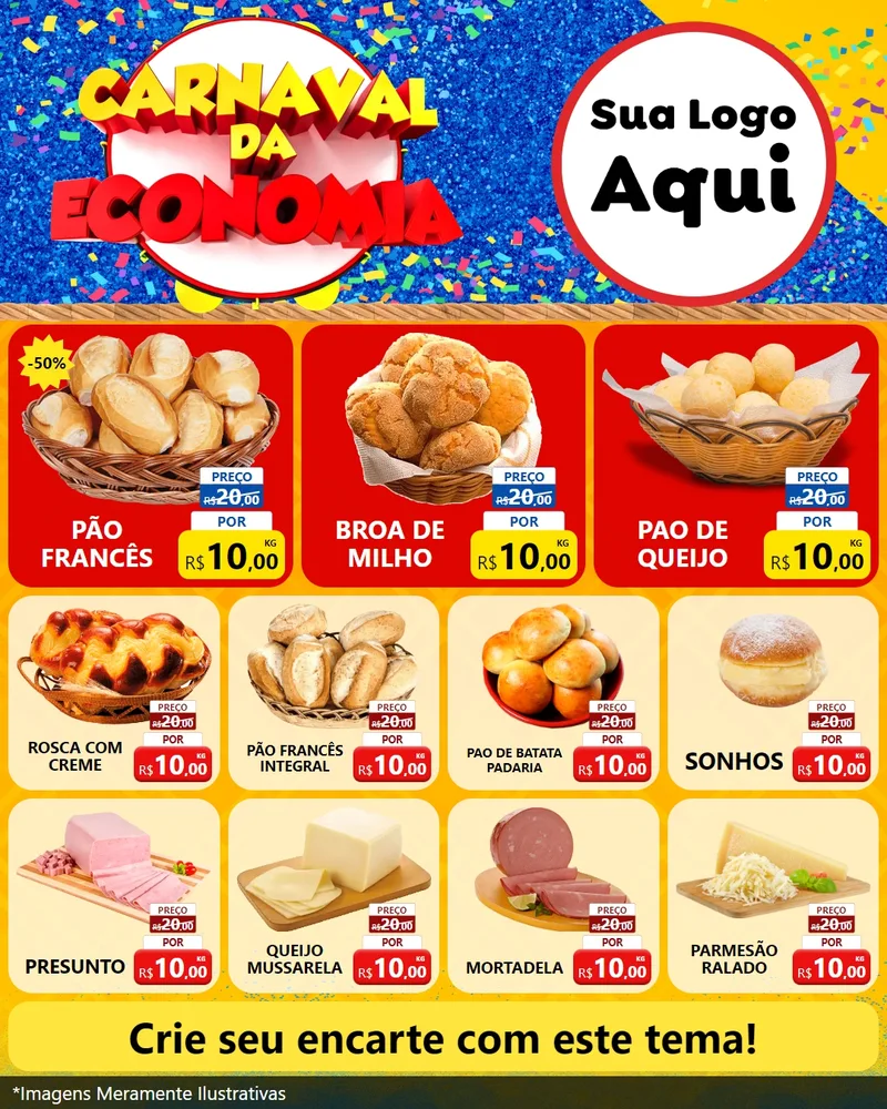 Modelo de Rede Social para Feed Instagram com o tema Carnaval da Economia para Padaria