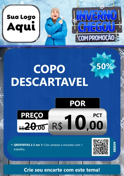 Modelo de Cartaz para Cartaz A4 Vertical com o tema Inverno Chegou Com Promoção para Embalagens