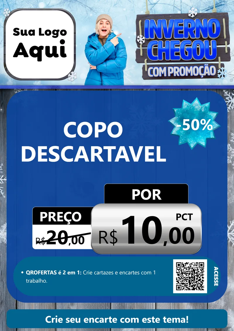 Modelo de Cartaz para Cartaz A4 Vertical com o tema Inverno Chegou Com Promoção para Embalagens