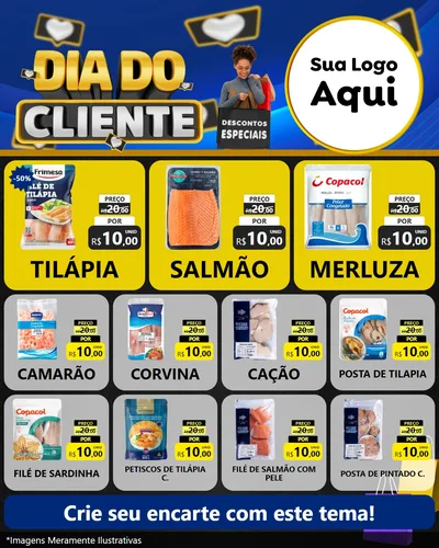 Modelo de Rede Social para Feed Instagram com o tema Dia Do Cliente para Peixaria