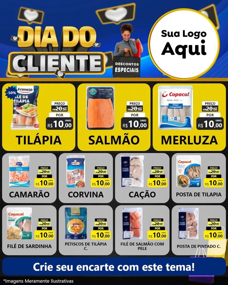 Modelo de Rede Social para Feed Instagram com o tema Dia Do Cliente para Peixaria