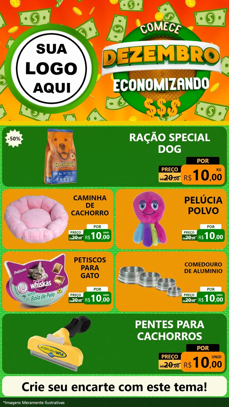 Modelo de TV para TV Vertical com o tema Comece Dezembro Economizando para Pet Shop