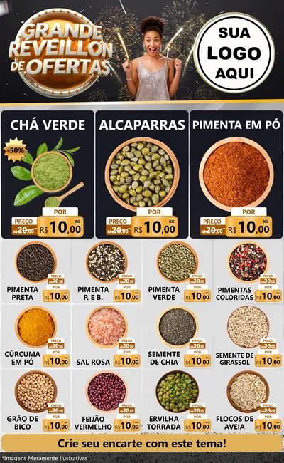 Modelo de Encarte para Encarte Grande com o tema Grande Réveillon de Ofertas para Produtos Naturais