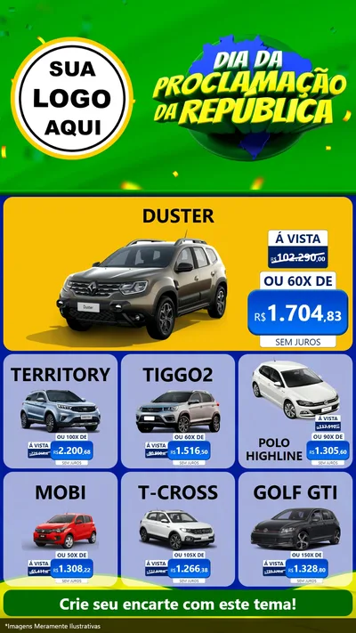 Modelo de Rede Social para Stories com o tema Dia Da Proclamação Da República para Concessionaria de Carros