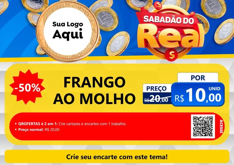 Modelo de Cartaz para Cartaz A4 Horizontal com o tema Sabadão do Real para Restaurante