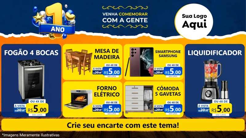 Modelo de TV para TV Horizontal com o tema Um Ano de Aniversário para Móveis e Eletro