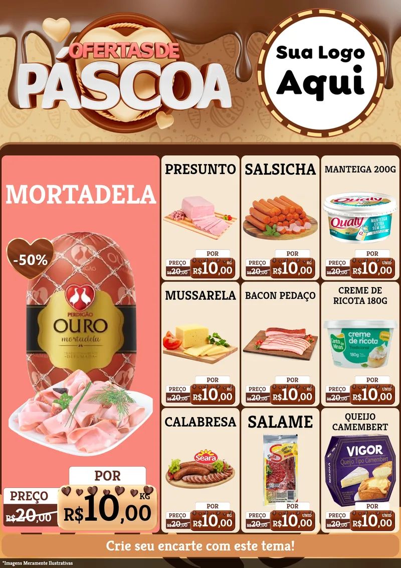Modelo de Encarte para Encarte A4 Vertical com o tema Ofertas de Páscoa para Frios e Laticínios