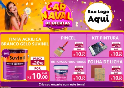 Modelo de Encarte para Encarte A4 Horizontal com o tema Carnaval de Ofertas para Tintas e Ferramentas