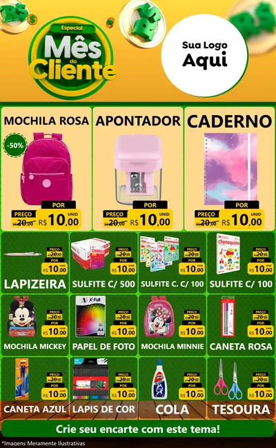Modelo de Encarte para Encarte Grande com o tema Especial Mês do Cliente para Papelaria