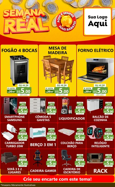 Modelo de Encarte para Encarte Grande com o tema Semana do Real para Móveis e Eletro