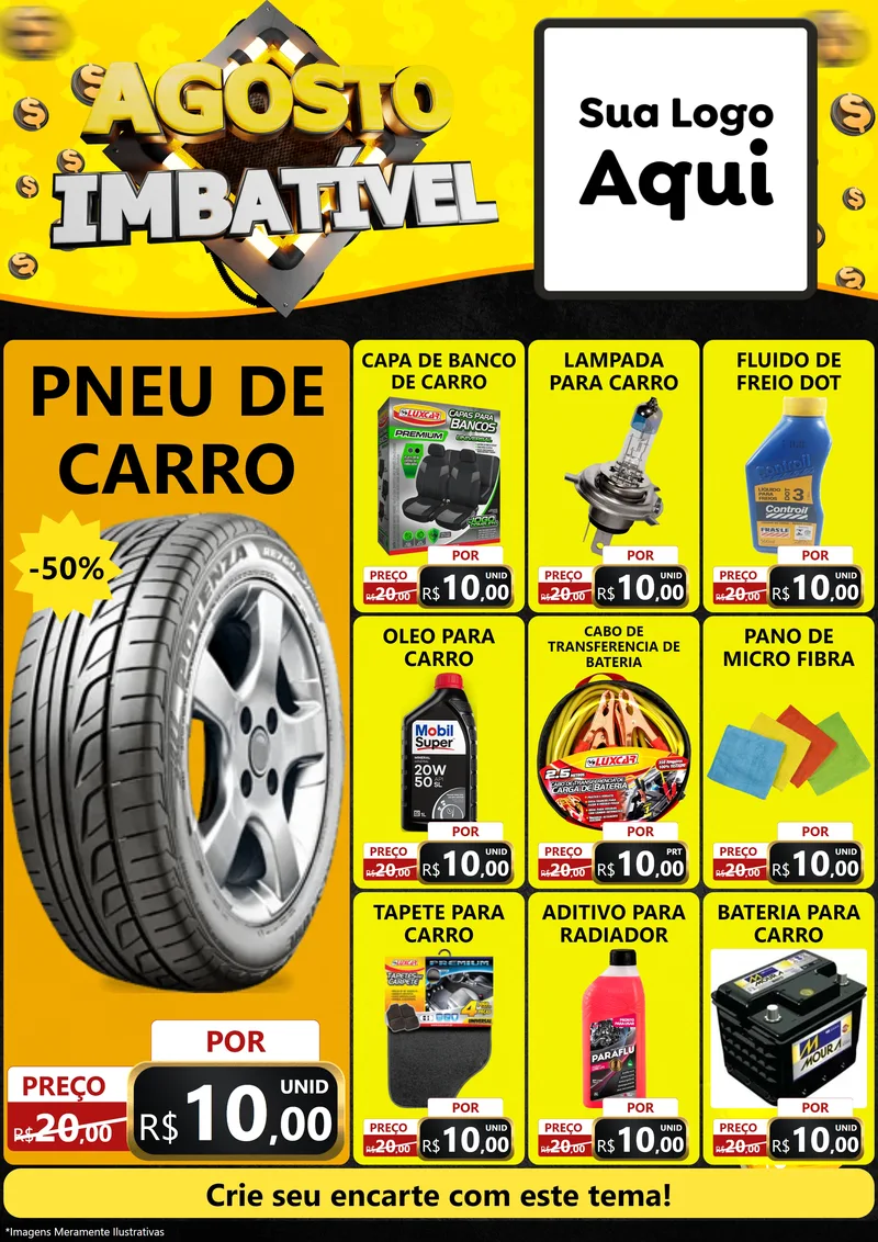 Modelo de Encarte para Encarte A4 Vertical com o tema Agosto Imbatível para Auto peças
