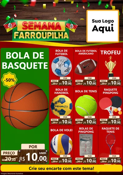 Modelo de Encarte para Encarte A4 Vertical com o tema Semana Farroupilha para Artigos Esportivos