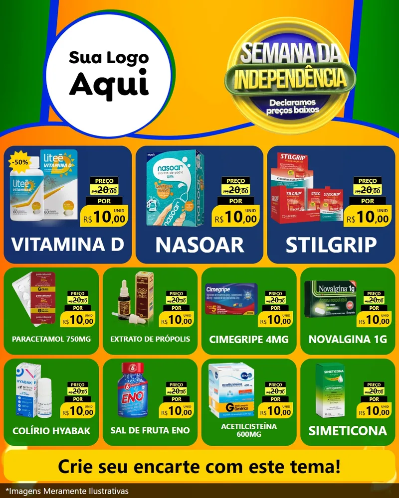 Modelo de Rede Social para Feed Instagram com o tema Semana da Independência Declaramos Preços Baixos para Farmácia