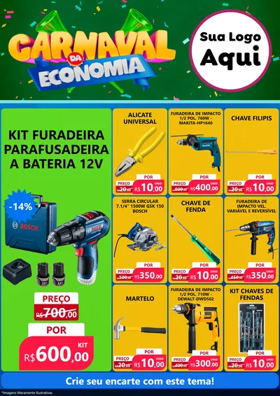 Modelo de Encarte para Encarte A4 Vertical com o tema Carnaval da Economia para Maquinas e Ferramentas