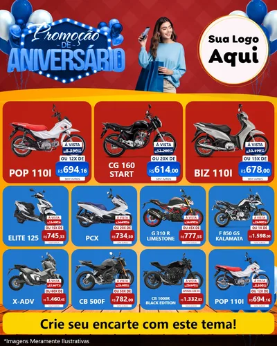 Modelo de Rede Social para Feed Instagram com o tema Promoção de Aniversário para Concessionaria de Motos
