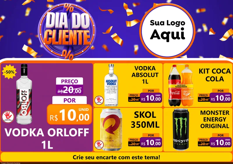 Modelo de Encarte para Encarte A4 Horizontal com o tema Dia do Cliente para Distribuidora de bebidas