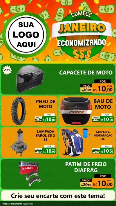 Modelo de TV para TV Vertical com o tema Comece Janeiro Economizando para Moto peças