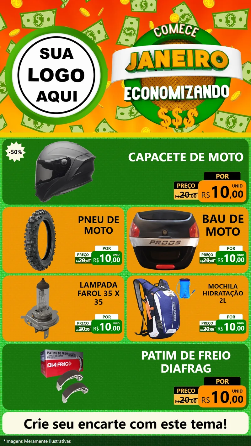 Modelo de TV para TV Vertical com o tema Comece Janeiro Economizando para Moto peças