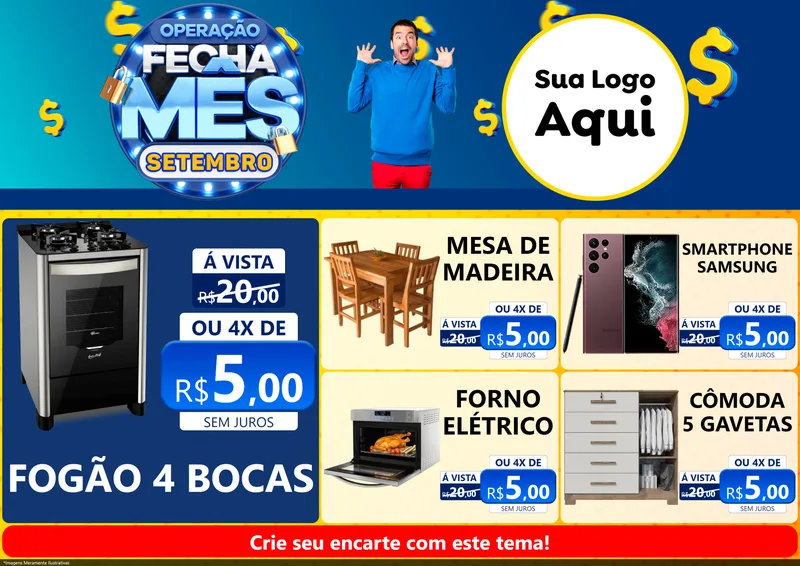 Modelo de Encarte para Encarte A4 Horizontal com o tema Operação Fecha Mês Setembro para Móveis e Eletro