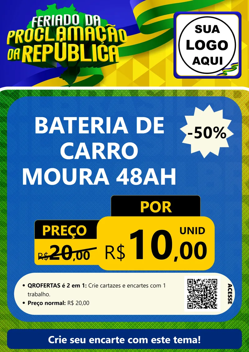 Modelo de Cartaz para Cartaz A4 Vertical com o tema Feriado da Proclamação da República para Baterias Elétricas