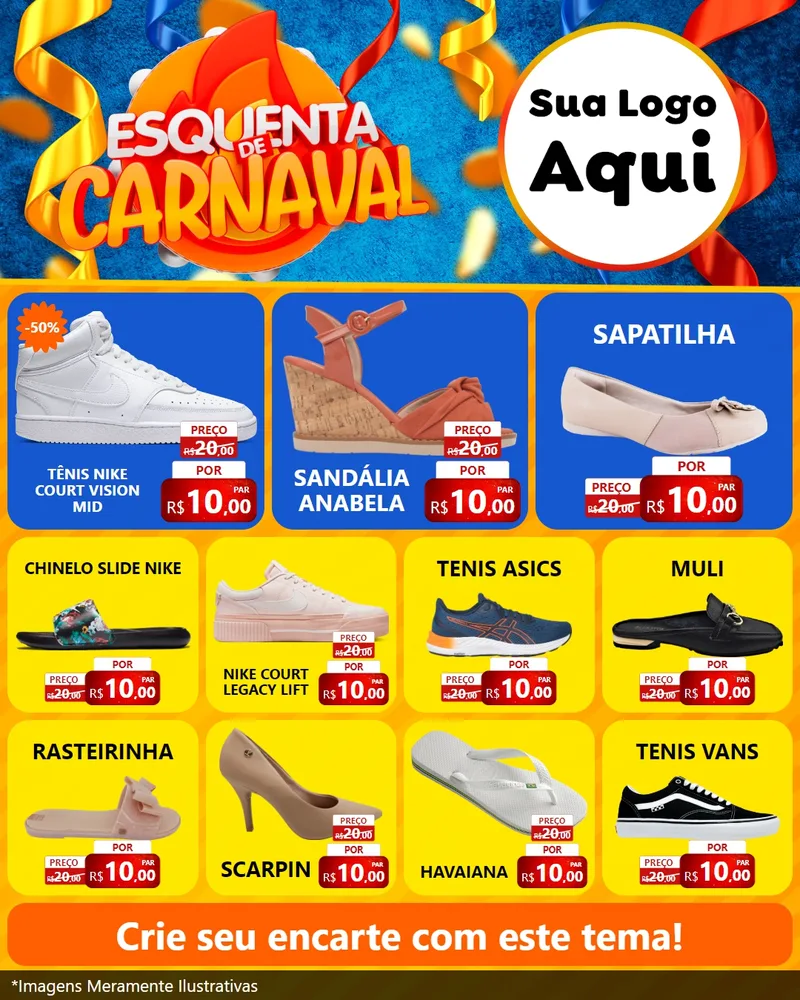 Modelo de Rede Social para Feed Instagram com o tema Esquenta de Carnaval para Calçados