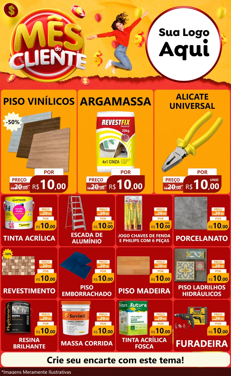 Modelo de Encarte para Encarte Grande com o tema Mês do Cliente para Material para Construção