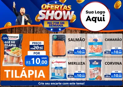 Modelo de Encarte para Encarte A4 Horizontal com o tema Ofertas Show No Fim De Semana para Peixaria