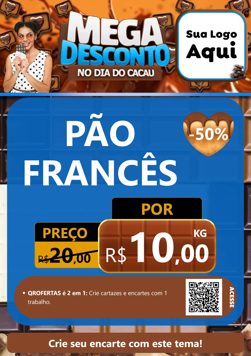 Modelo de Cartaz para Cartaz A4 Vertical com o tema Mega Desconto no Dia do Cacau para Padaria