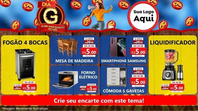 Modelo de TV para TV Horizontal com o tema Dia G - O Dia Mais Barato Do Mês para Móveis e Eletro
