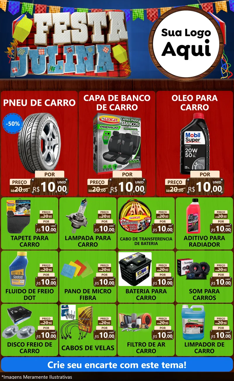 Modelo de Encarte para Encarte Grande com o tema Festa Julina para Auto peças