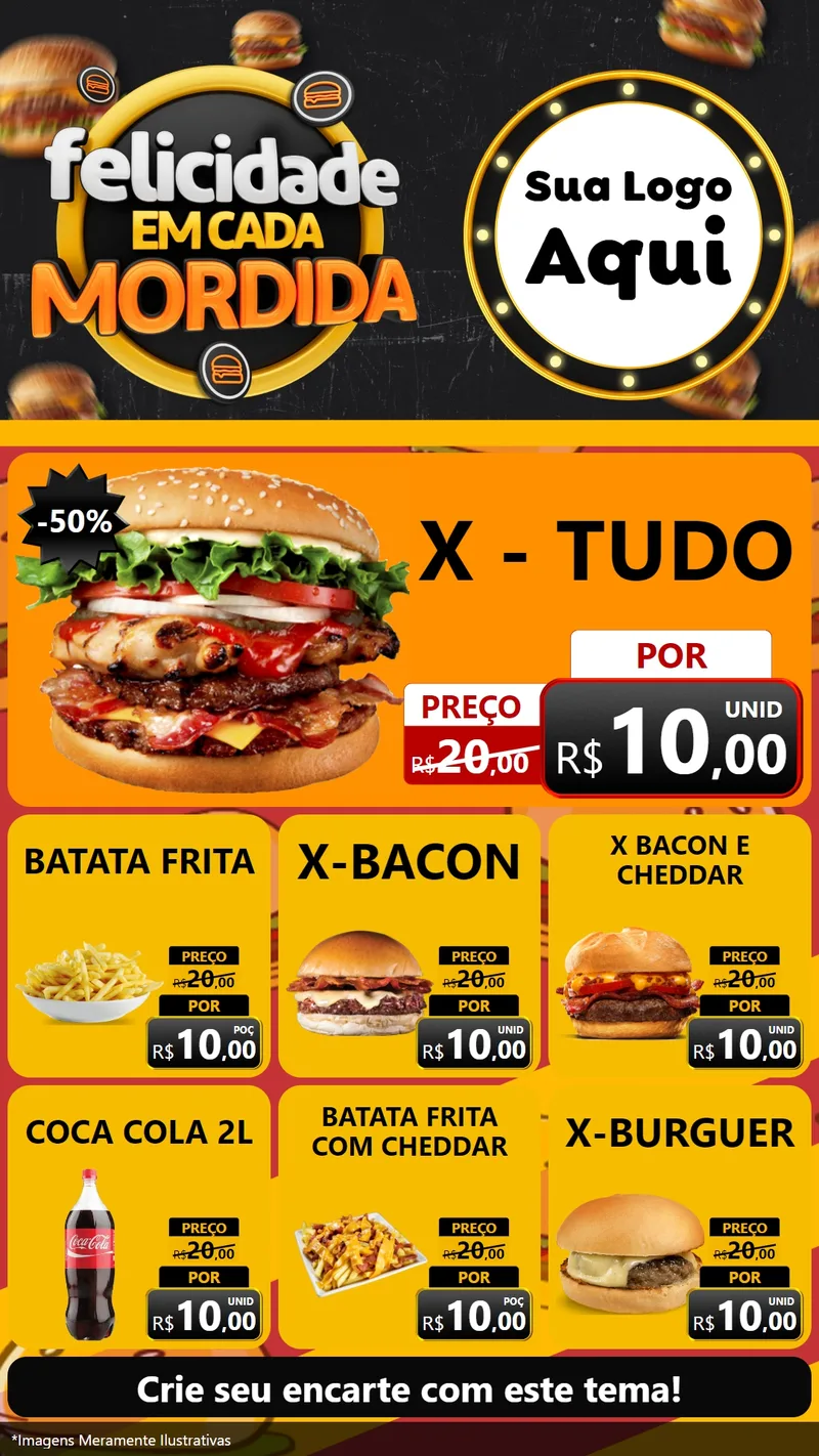 Modelo de Rede Social para Stories com o tema Felicidade Em Cada Mordida para Hamburgueria
