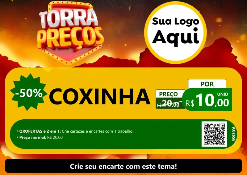 Modelo de Cartaz para Cartaz A4 Horizontal com o tema Torra Preços para Salgadaria