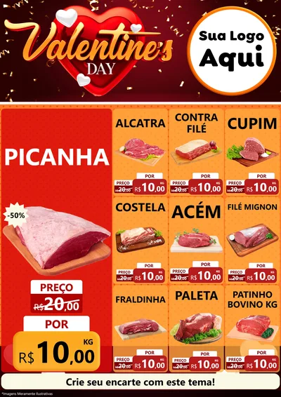 Modelo de Encarte para Encarte A4 Vertical com o tema Valentine's Day para Açougue