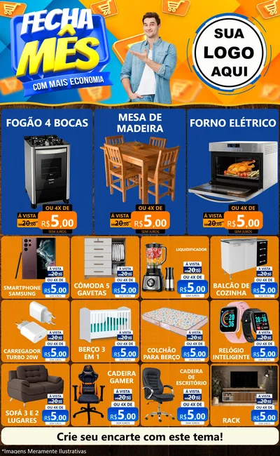 Modelo de Encarte para Encarte Grande com o tema Fecha Mês Com Mais Economia para Móveis e Eletro