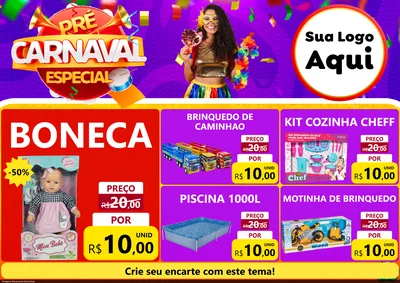Modelo de Encarte para Encarte A4 Horizontal com o tema Pré-Carnaval Especial para Brinquedos