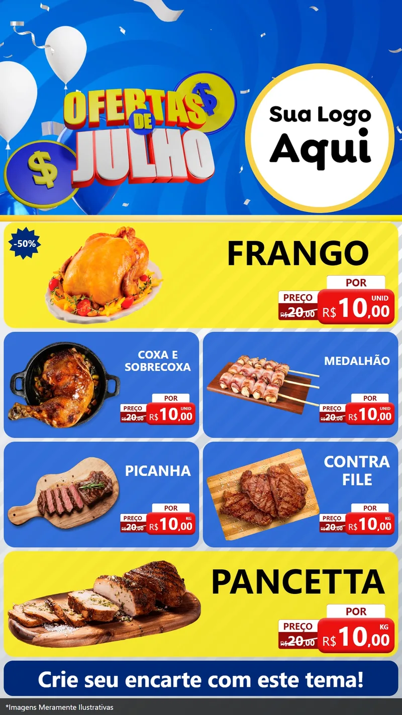 Modelo de TV para TV Vertical com o tema Ofertas de Julho para Assados